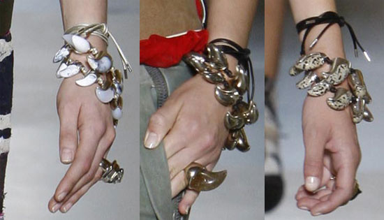 Tusk-shaped bracelets and rings at Balenciaga