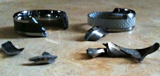 BrokenTungstenCarbide2 These tungsten carbide rings were thrown on the floor, shattering them