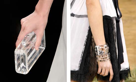Transparent handbag by Fendi and bracelets by Chanel, 2010 Spring collections