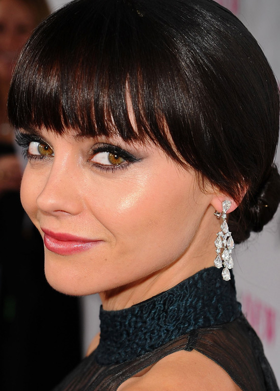 Christina Ricci in diamond chandelier earrings