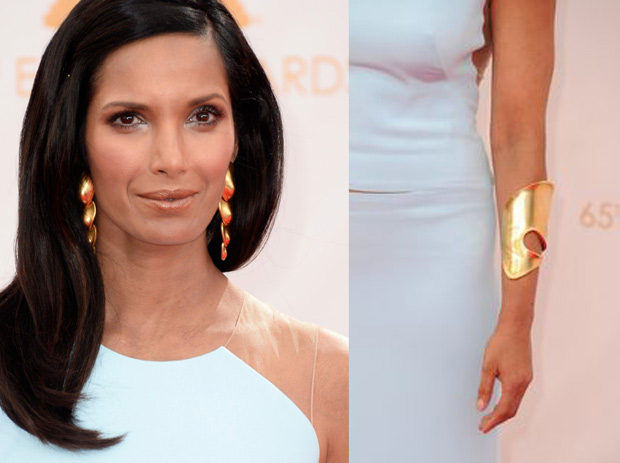 Padma Lakshmi wears Robert Lee Morris Jewelry at the 2013 Emmy Awards