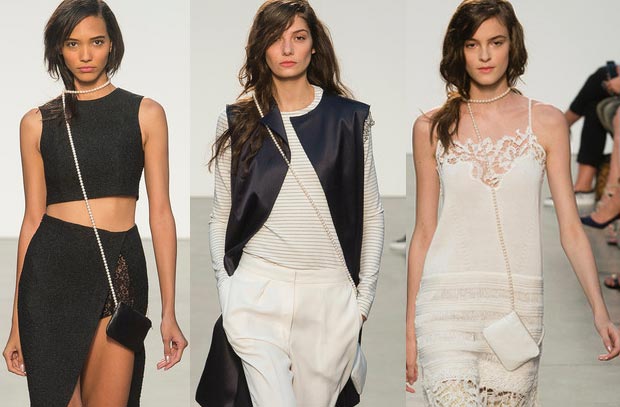 Pearl purses on the runway at Thakoon Spring 2014, NYFW