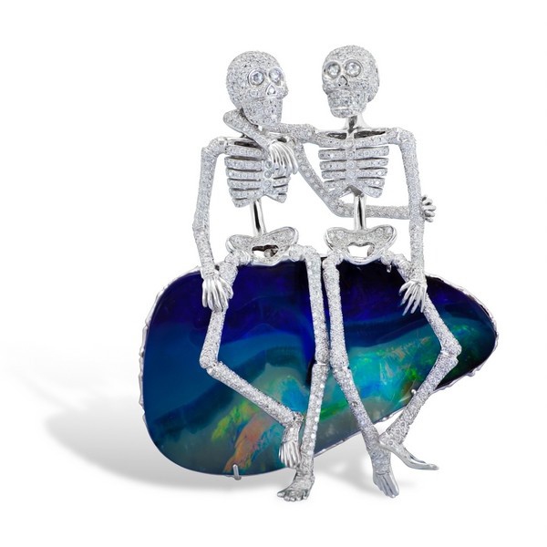 1f242a71dc599fa420c91d4640fb87e4 Diamond skeleton and opal brooch by Lydia Courteille