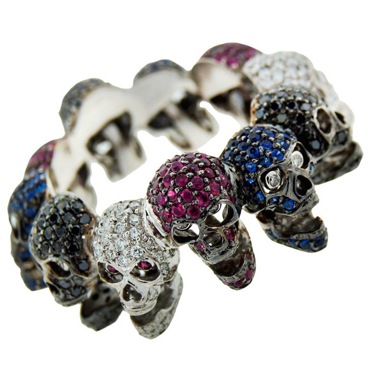 Deakin & Francis Diamond, Ruby, and Sapphire Skull Ring