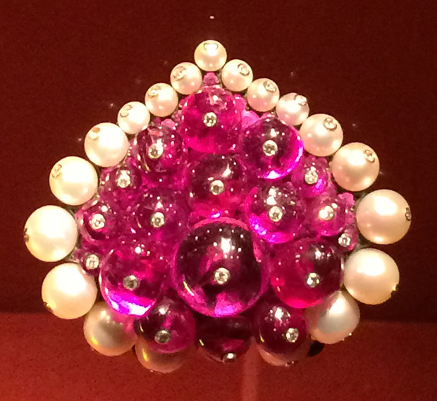 Mughal Ring by JAR, ruby, oriental pearl, diamond, silver, gold, 2008. Owned by Stephanie Seymour.