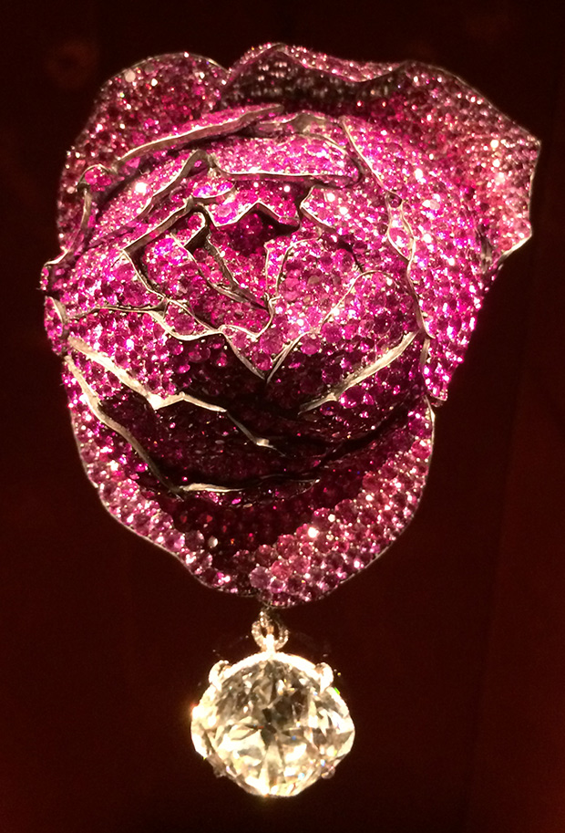 Rose Brooch by JAR, ruby, sapphire, spinel, diamond, silver, gold, 2013. Photo by Cheryl Kremkow.