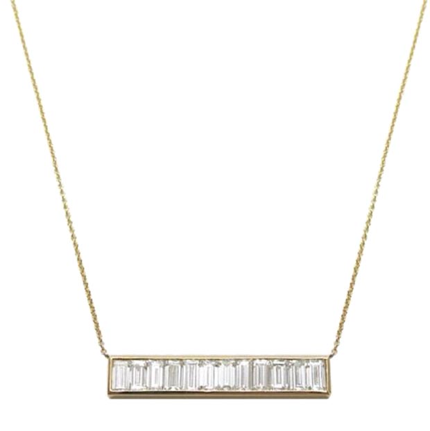 Diamond baguette bar necklace by Jennifer Meyer Jewelry