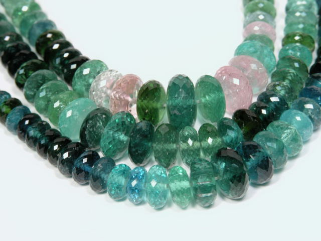 Tourmaline beads cut and polished from fair-mined tourmaline by Columbia Gem House