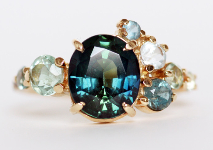 Custom ring by Mociun with ethically sourced gems set in recycled gold