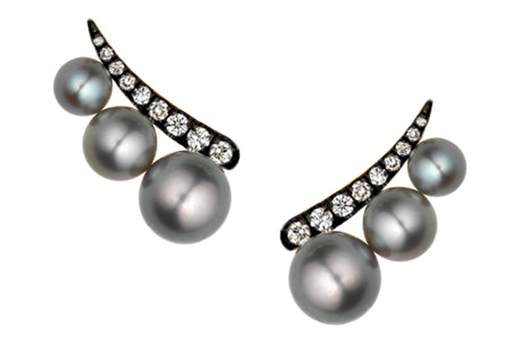 Tahitian pearl and diamond earrings by Jemma Wynne