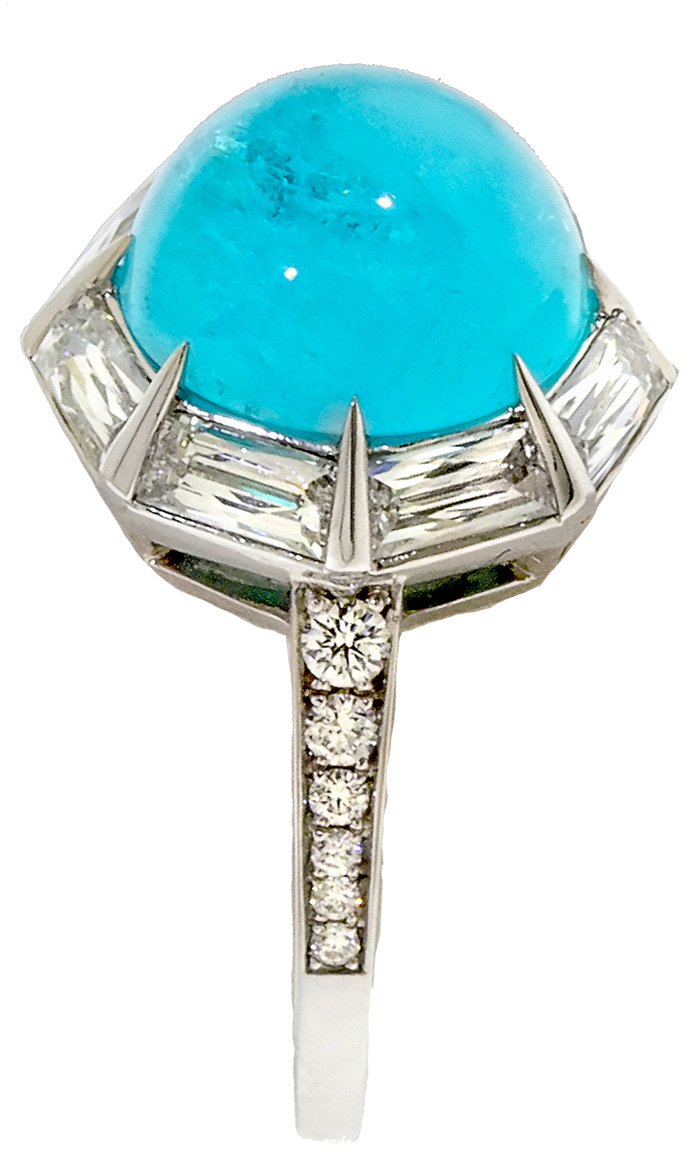 This Paraiba tourmaline ring won best of show at the 2015 Spectrum Awards
