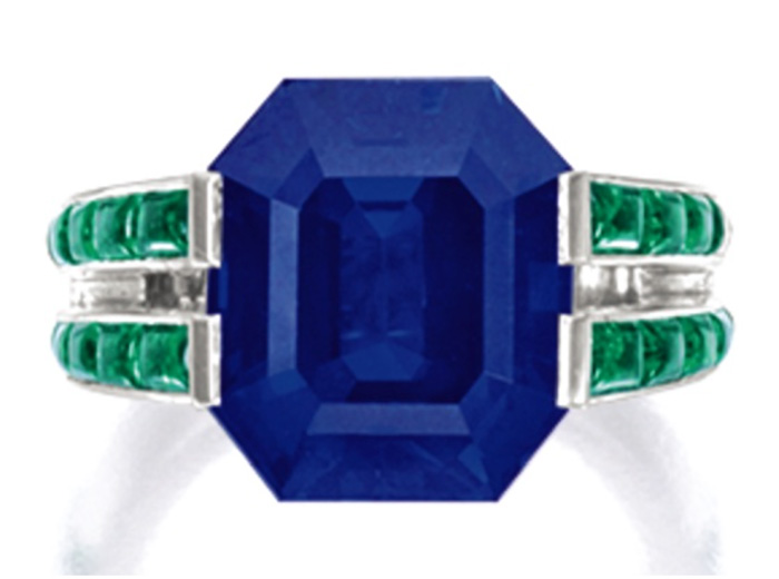 This sapphire and emerald ring by Cartier was briefly the most expensive sapphire in the world, before a second sapphire at the same Sotheby's auction broke the record.