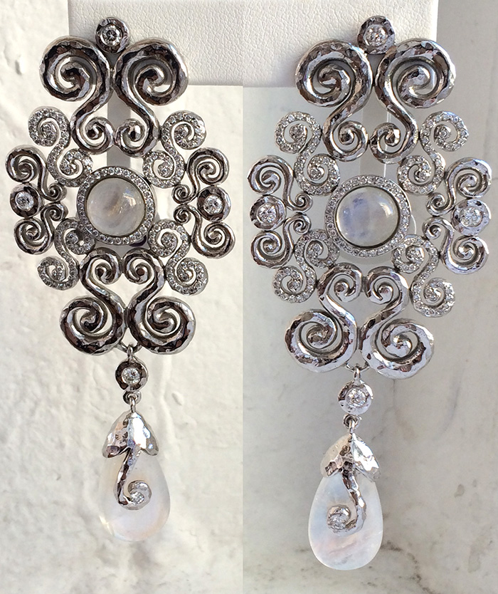 earrings by Pamela From an in palladium, moonstone, and diamond