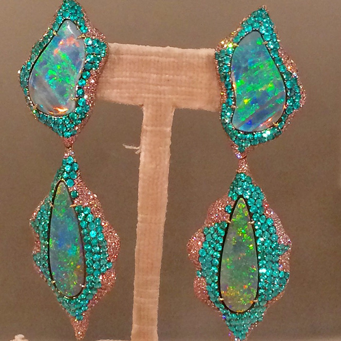 Opal earrings by Lorraine Schwartz, photo by Cheryl Kremkow