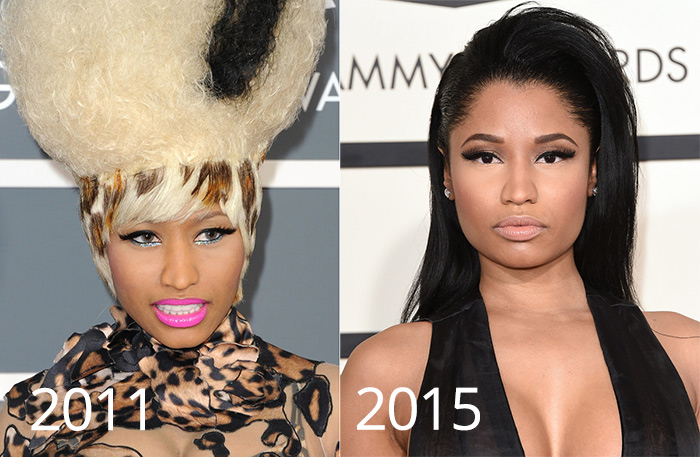 Nicki Minaj at the Grammy Awards in 2011 and 2015