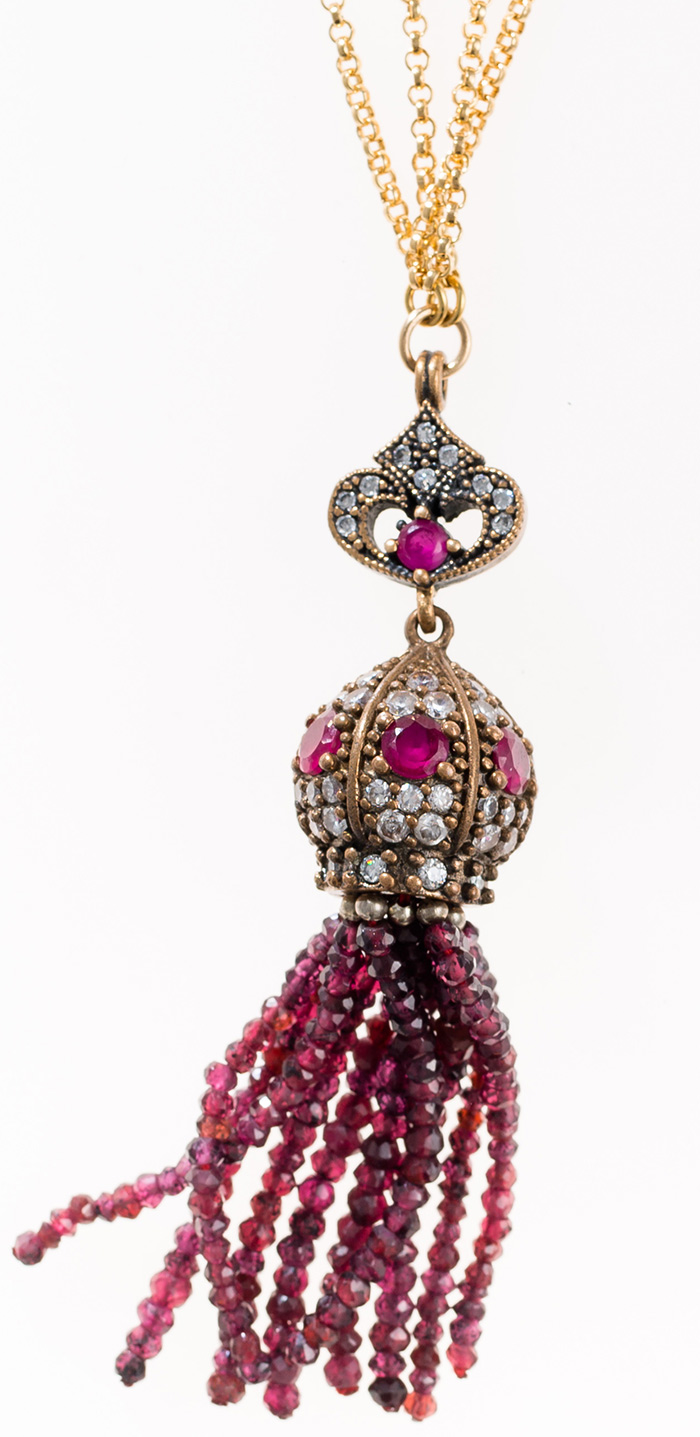 Garnet Tassel Necklace by E. Shaw Jewels, $995