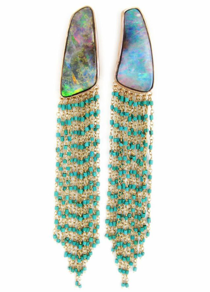Opal, turquoise and 18k tassel earrings by K. Brunini