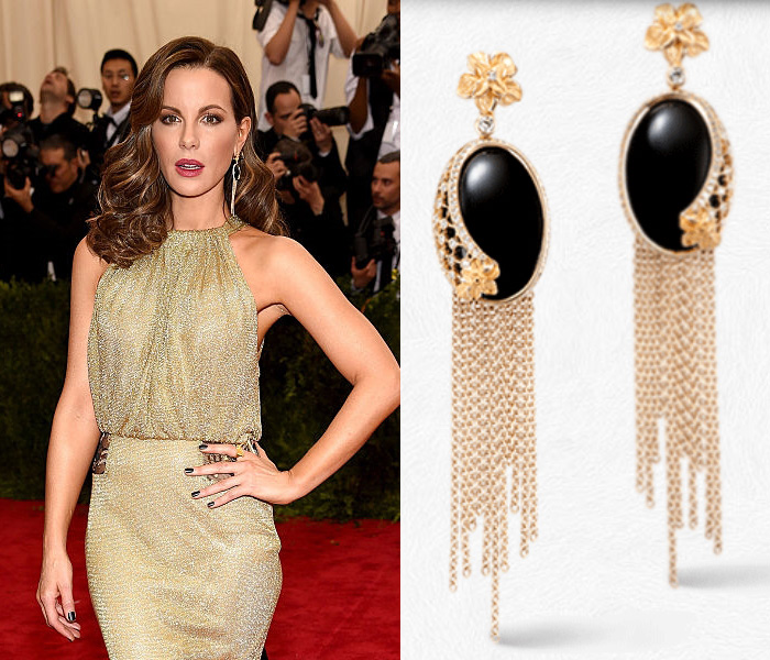 Kate Beckensale wears Carrera y Carrera earrings to the 2015 Met Gala