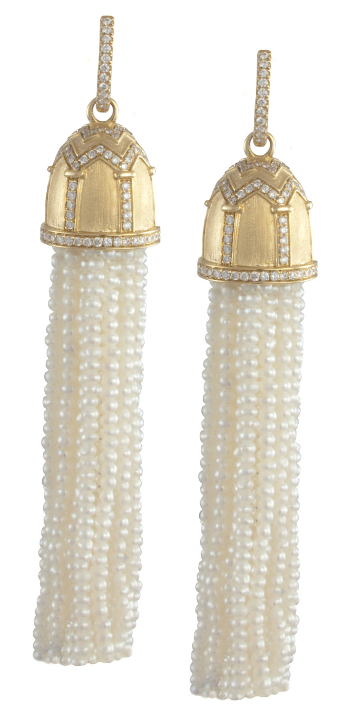 Seed pearl tassel earrings by Katie Decker