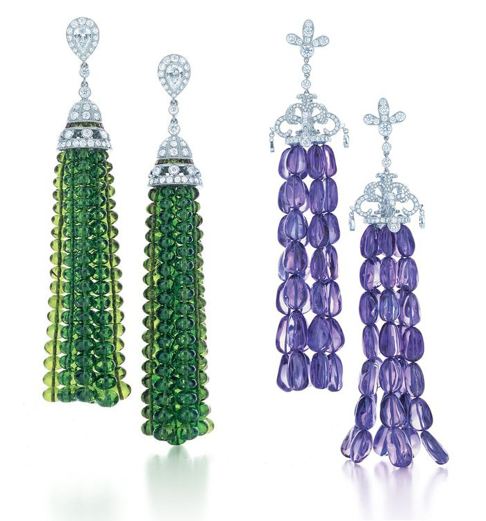 Tsavorite and tanzanite tassel earrings by Tiffany & Co