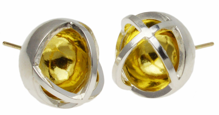 Concave sphere studs by Gina Pankowski in 22k and silver bimetal, $270