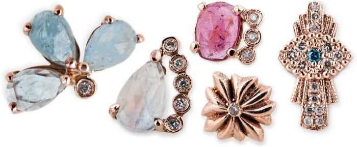 A selection of single stud earrings by Jacquie Aiche