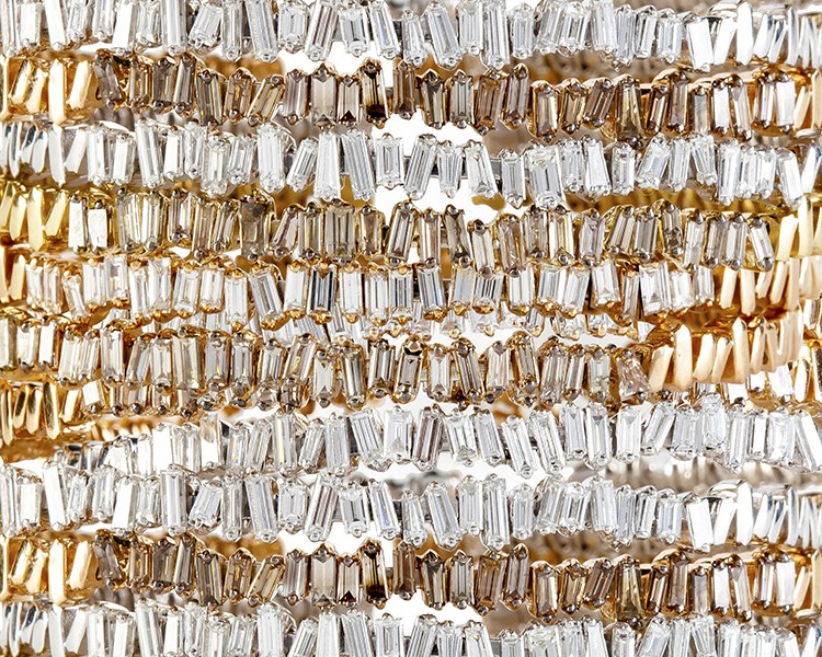 Stacked baguette diamond bangles by Suzanne Kalan
