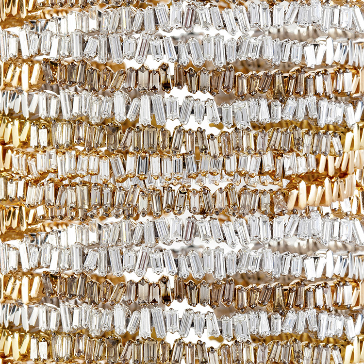 Stacked baguette diamond bangles by Suzanne Kalan