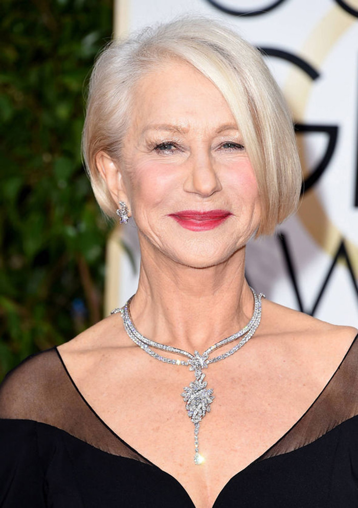 Helen Mirren wears Harry Winston  necklace to the 2016 Golden Globes