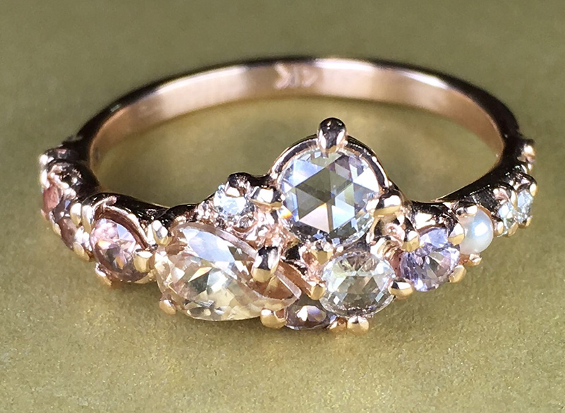 Pink Champagne Cluster Engagement Ring by Melanie Casey