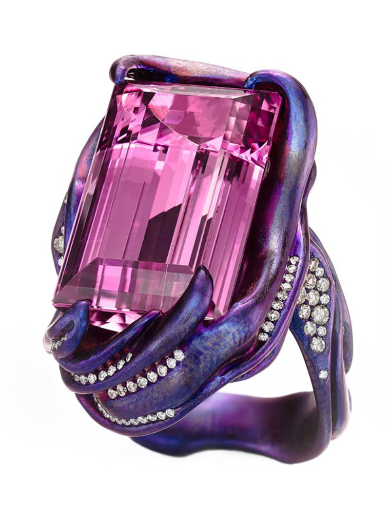 Purple Wrap Ring by Suzanne Syz in pink topaz, titanium, and diamonds
