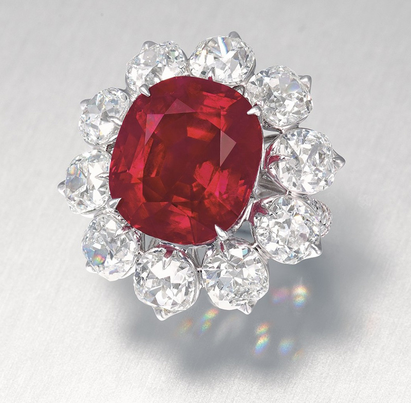 The 15.04-carat Crimson Flame sold for a record $1.2 million per carat at Christie's in 2015.