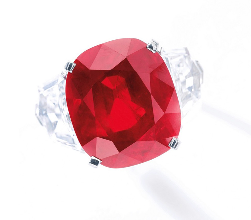 The "pigeon's blood" Sunrise Ruby sold for a record $30.3 million at Sotheby's in 2015.
