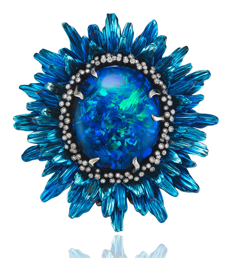 Fleurs Dopales Ring in opal and titanium by Chopard