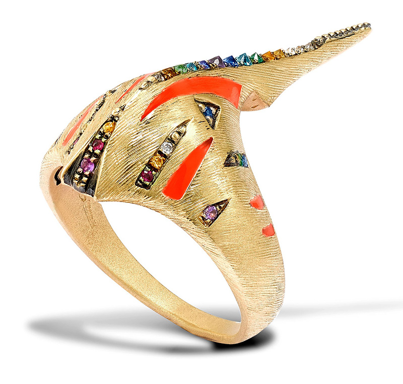 Tiger Ray Ring with Orange enamel by Venyx