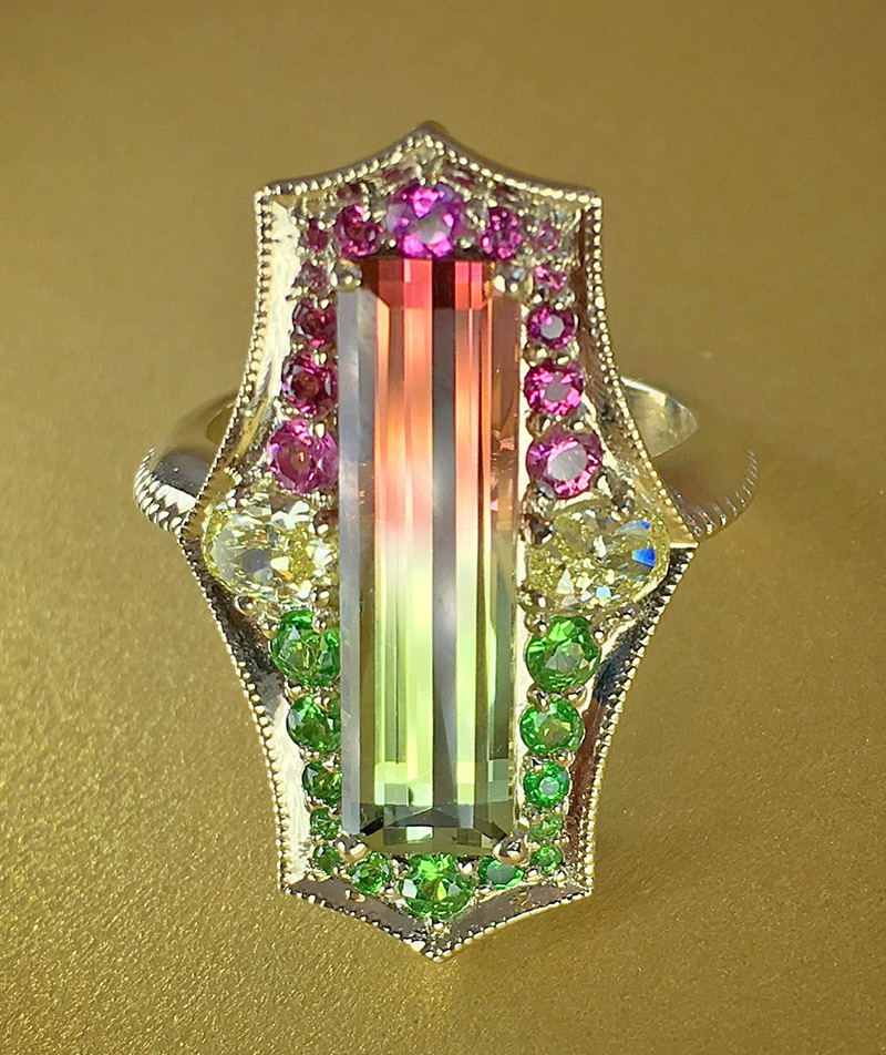 Bicolor tourmaline ring by Derek Katzenbach