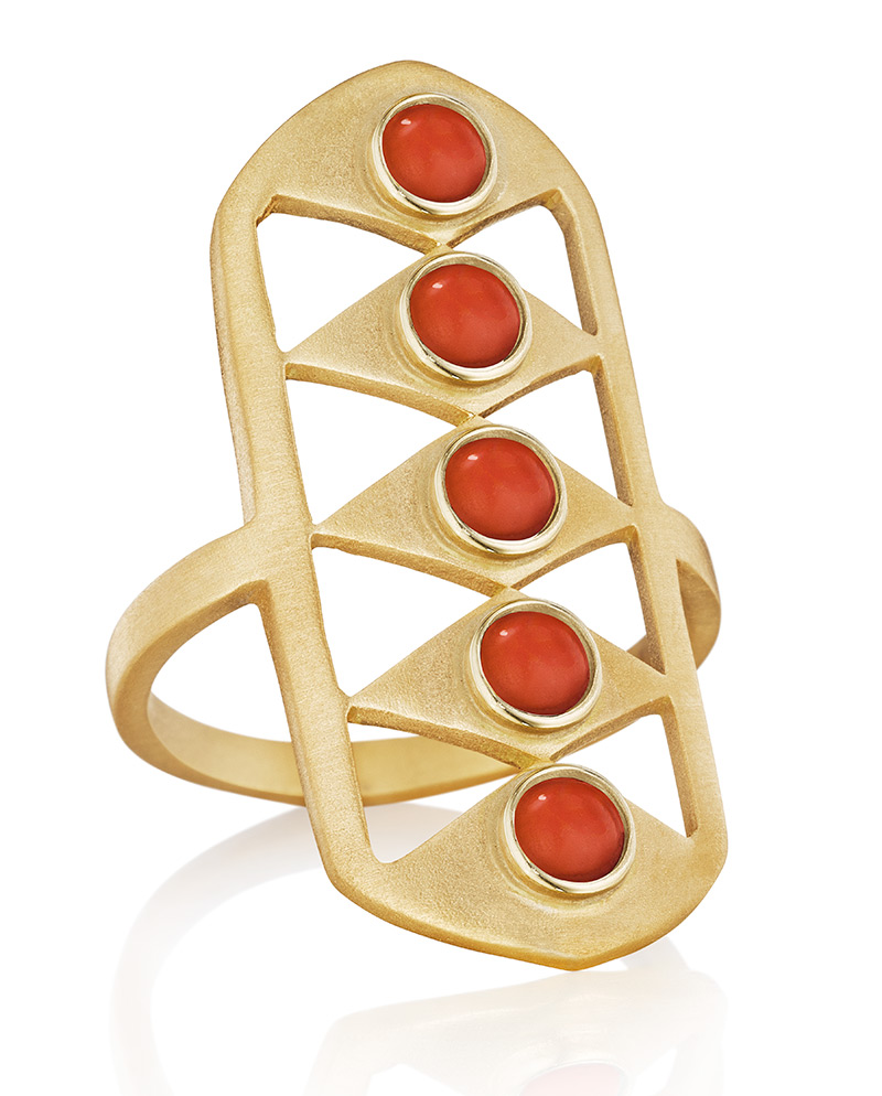 Red Coral Gladiator Ring by Doryn Wallach
