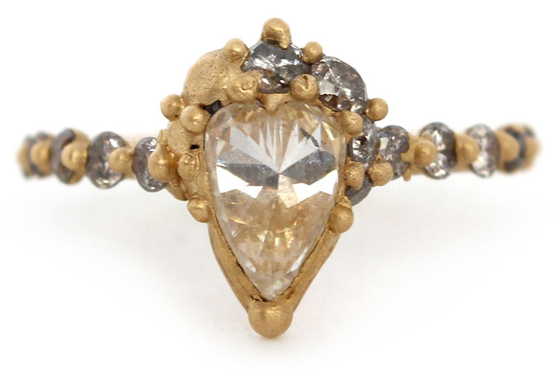 Crowned Teardrop Halo Ring by Polly Wales