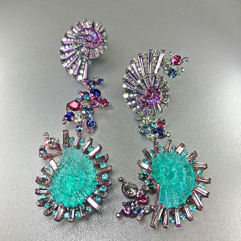 Sea Fairies Paraiba tourmaline earrings by Wallace Chan