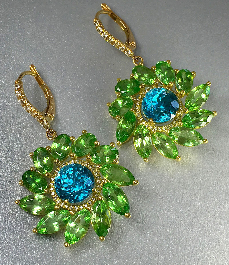 Mint green garnet and zircon earrings by Bella Campbell for the Campbellian Collection