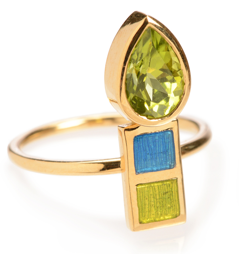 Peridot and enamel ring by Holly Dyment