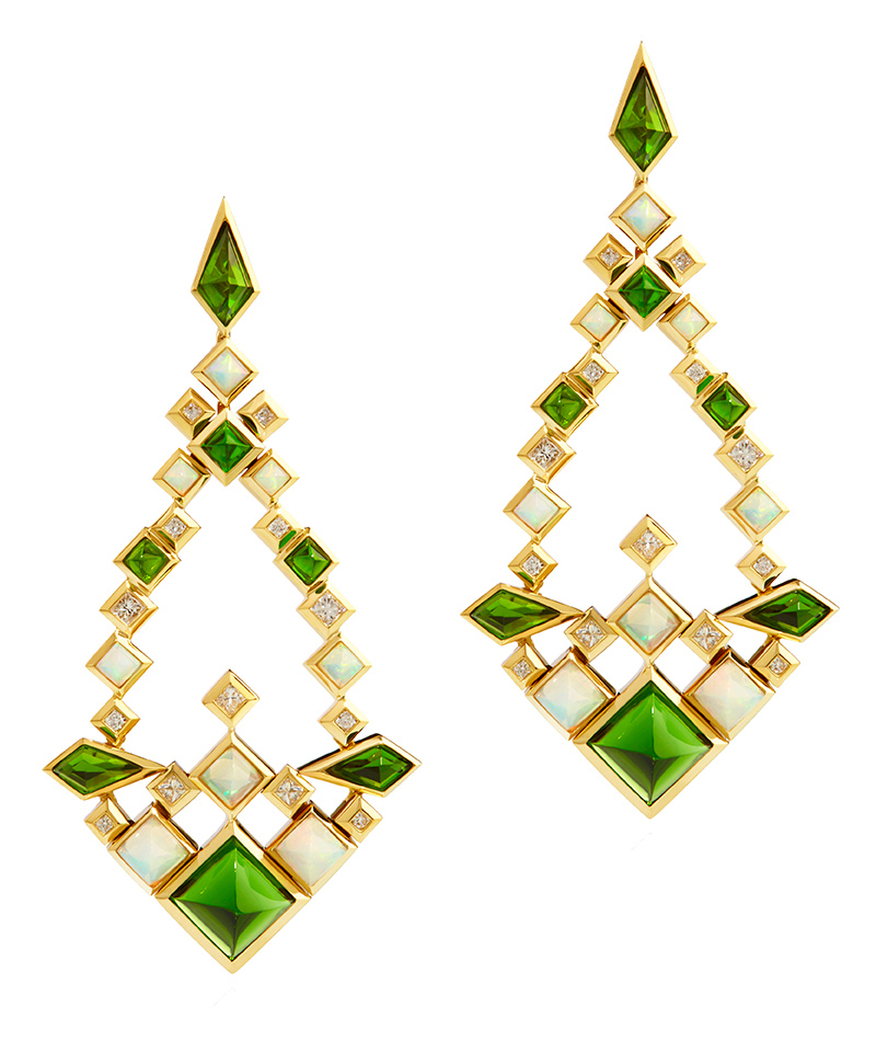 Peridot and opal Entrechant Earrings by Ruifier