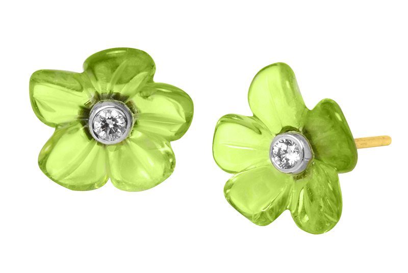 Hand-carved peridot flower earrings by Rina Limor