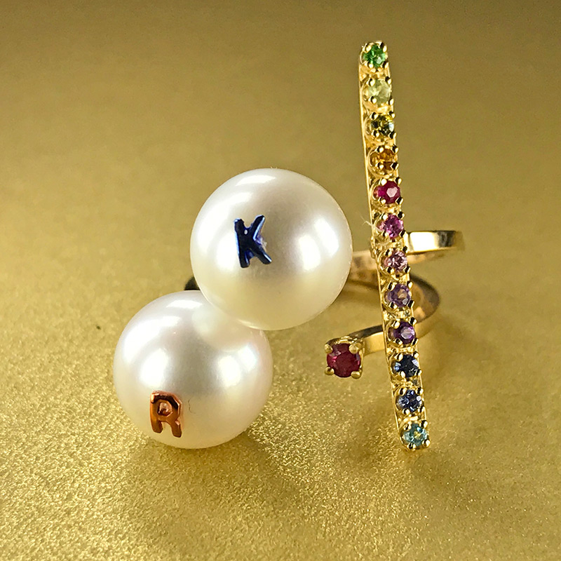 Pearl Initial Rings by Kelly Bello, photo by @kremkow