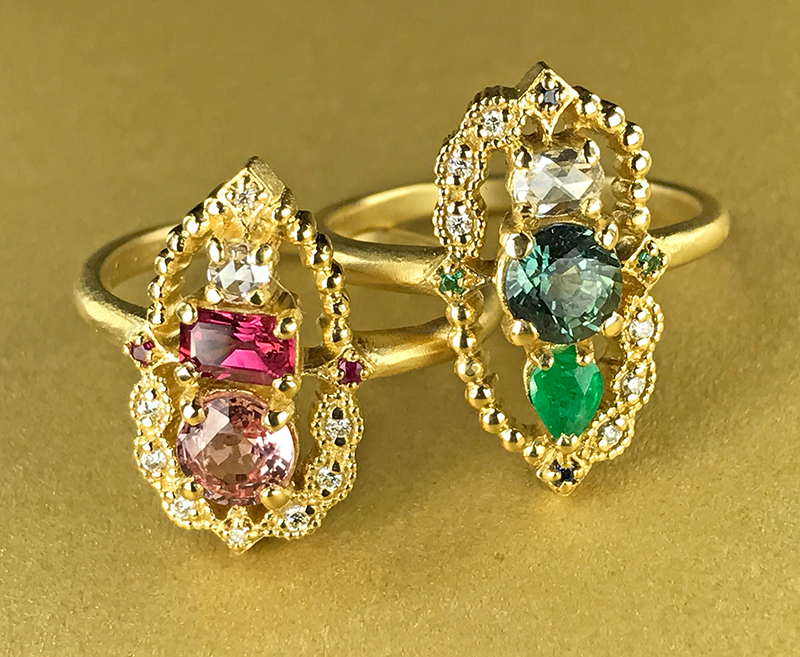 Gemstone rings by Megan Thorne