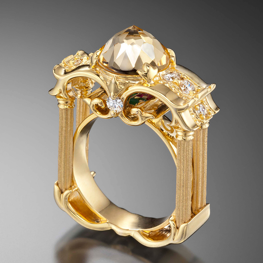 Ring set with a patented DavinChi Cut gem.