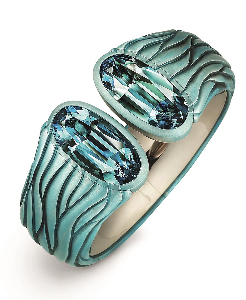 Aquamarine and Aluminum Harmony Bangle by Hemmerle