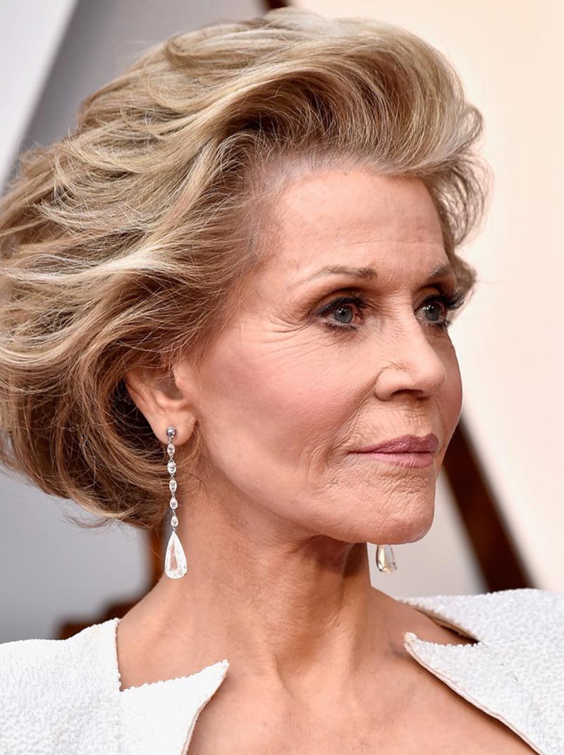 Jane Fonda in Chopard diamond earrings