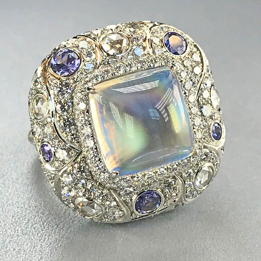 Remember moonstone ring by Helen Kim Currens of J.W. Currens